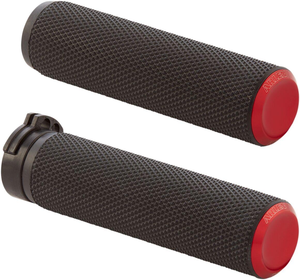 07-336 - Arlen Ness Knurled Grips For Harley Davidson FL 1200 1976-1977 - Black/Red