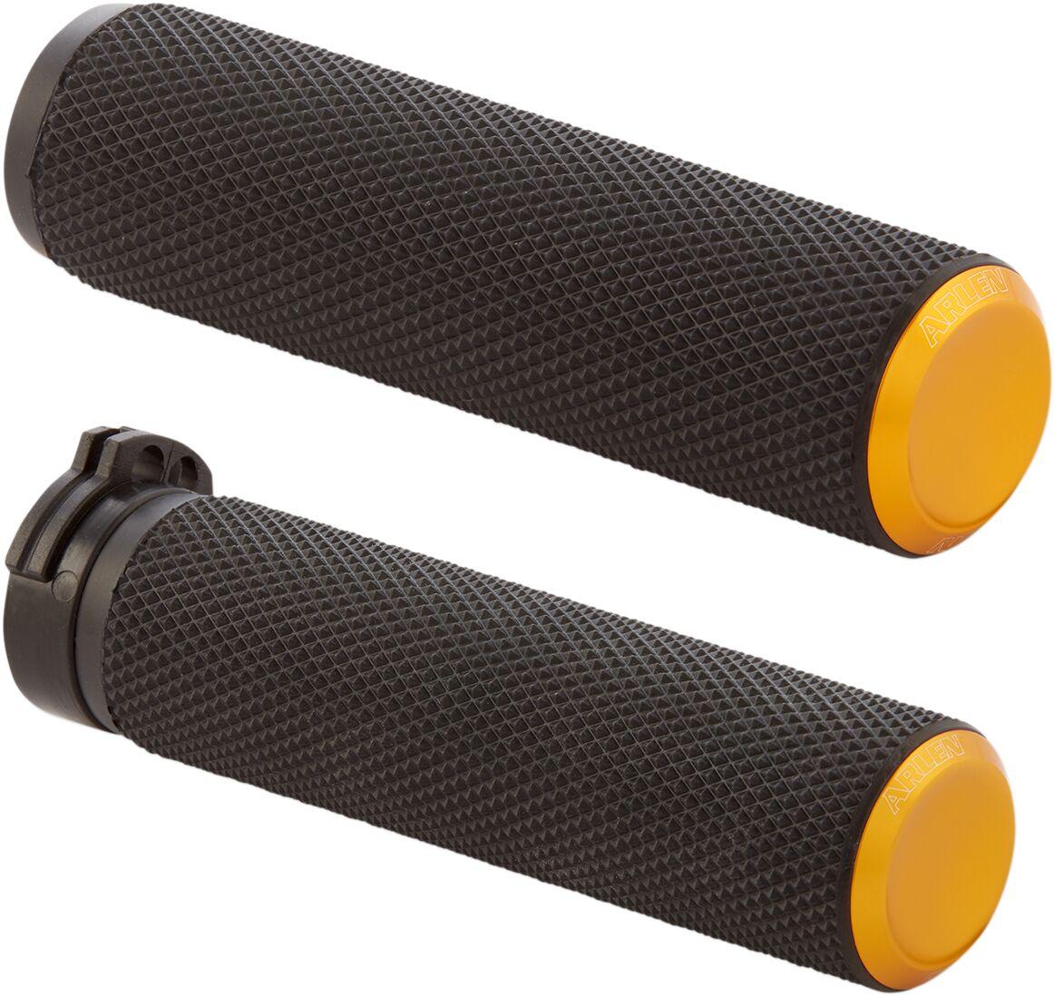 07-337 - Arlen Ness Knurled Grips For Harley Davidson FL 1200 1976-1977 - Black/Gold