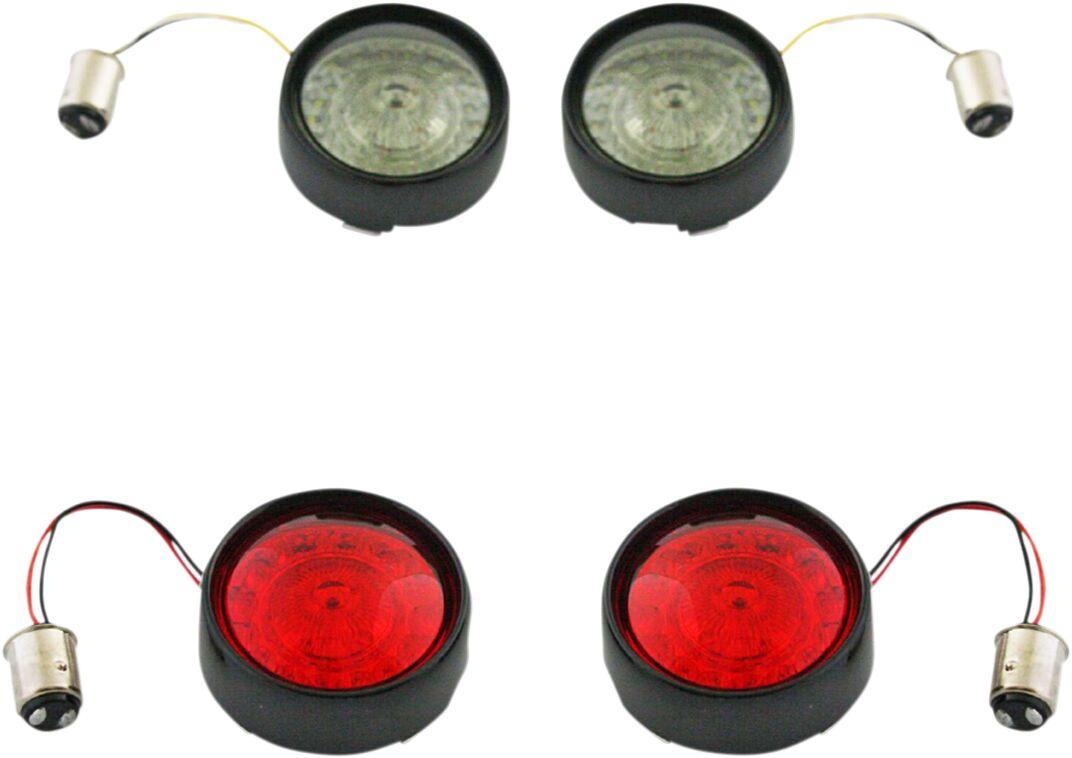 PB-BCM2-BB-B - Custom Dynamics Complete Front & Rear Turn Signal Conversion Kit with Bullet Bezel Lenses For Harley Davidson FLD 1690 2012-2013 Black Red/Smoke