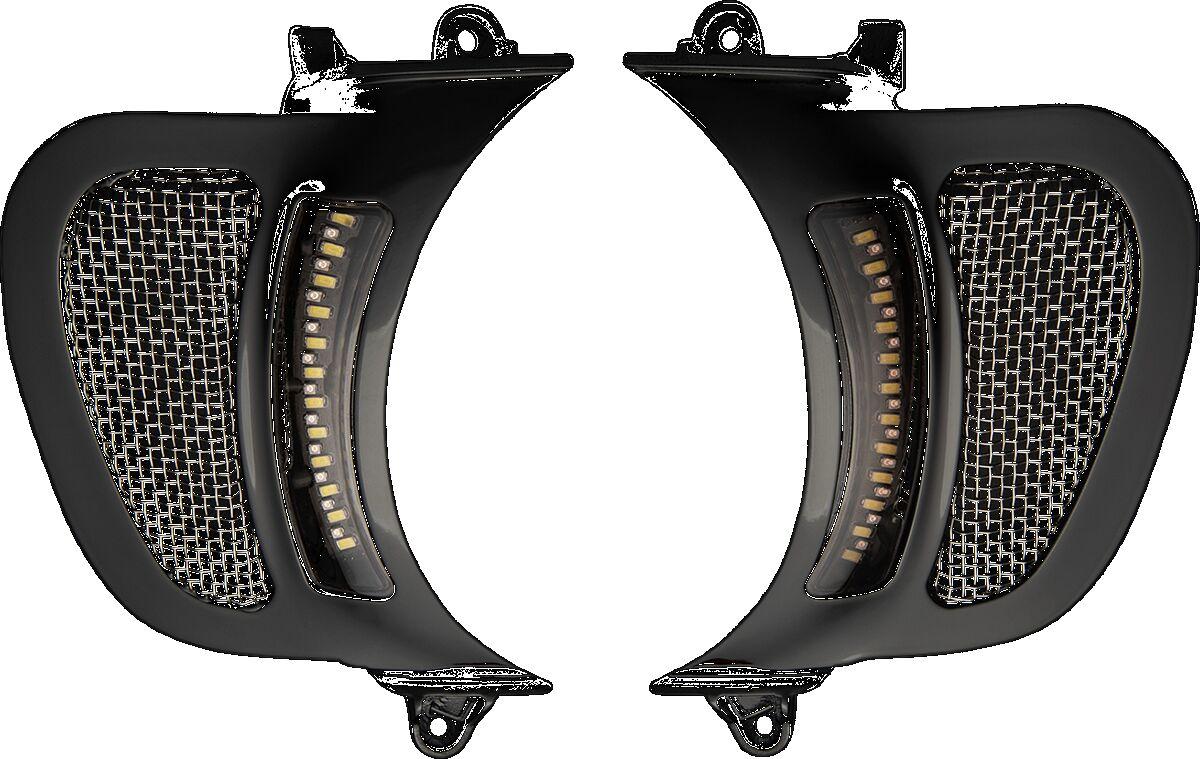 CD-RG-V-AW2-B - Custom Dynamics Genesis 4 Dynamic LED Road Glide Vent Inserts For Harley Davidson FLTRK 1868 2020-2024 Black/Gloss Silver Smoke