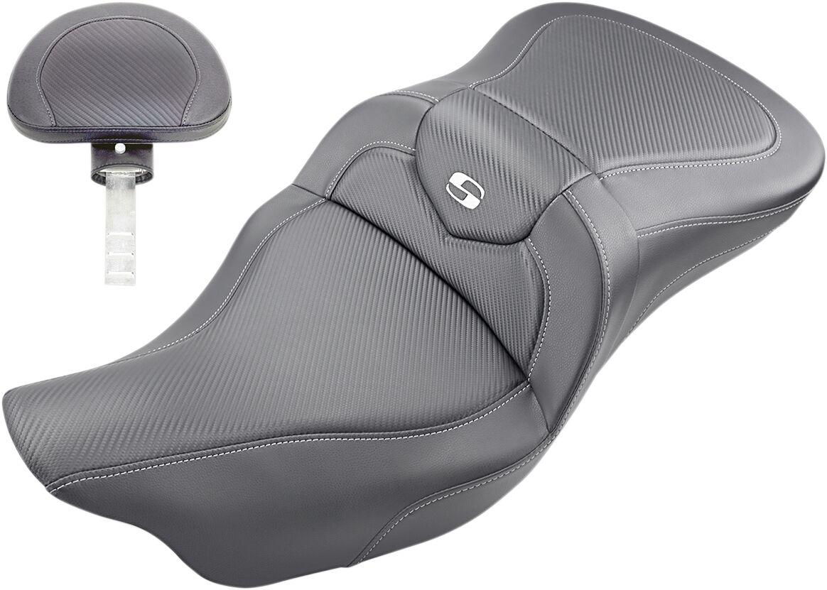 808-07B-186BR - Saddlemen Extended Reach RoadSofa Seat With Backrest For Harley Davidson FLHR 1584 2008 - Black/Silver