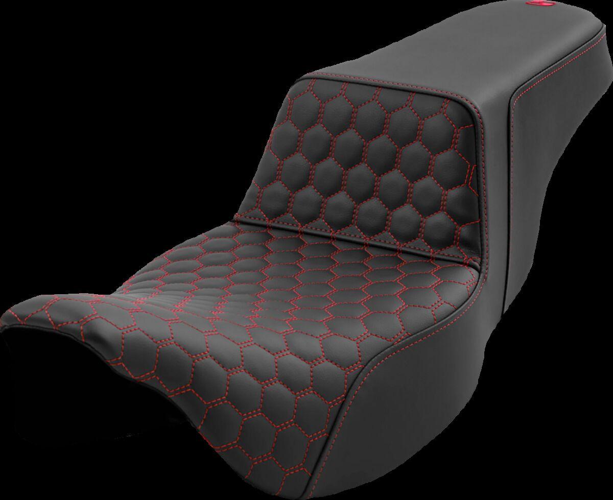808-07B-17804 - Saddlemen Honeycomb Step Up Extended Seat For Harley Davidson FLH 1868 2021 - Black/Red