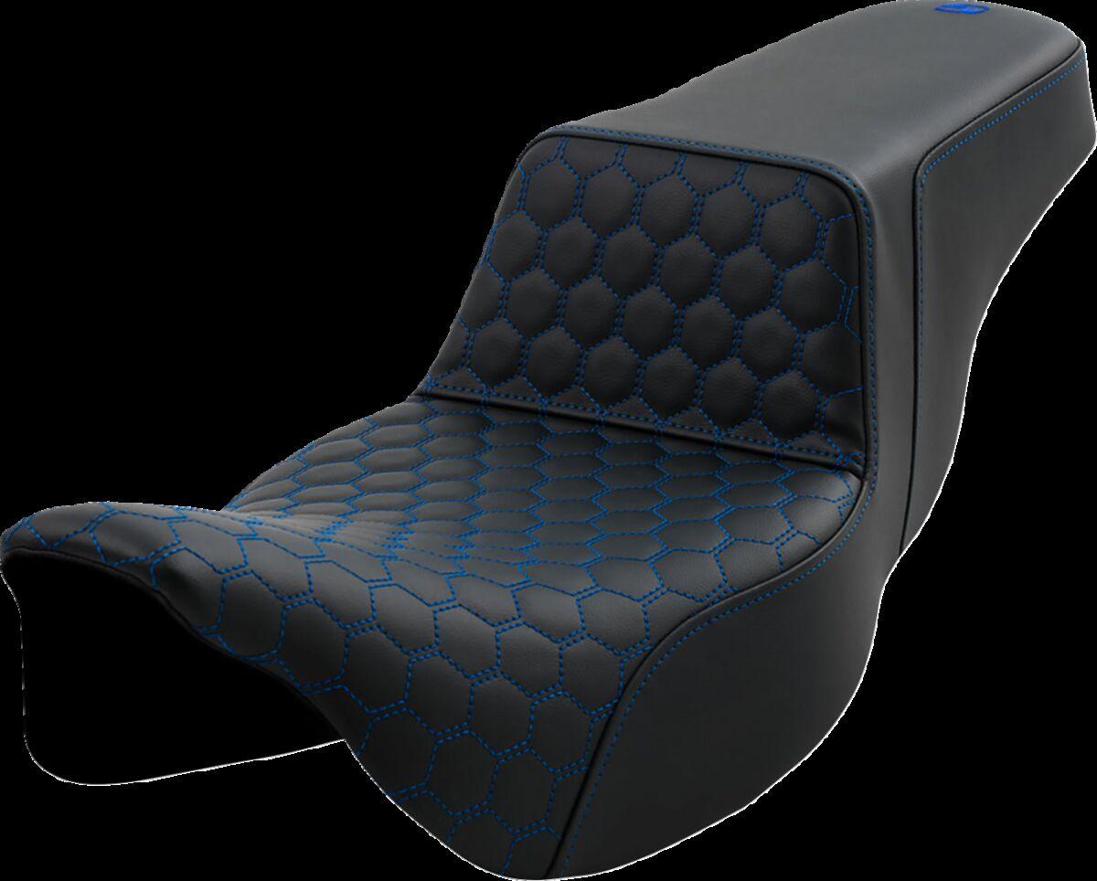808-07B-17801 - Saddlemen Honeycomb Step Up Extended Seat For Harley Davidson FLH 1868 2021 - Black/Blue