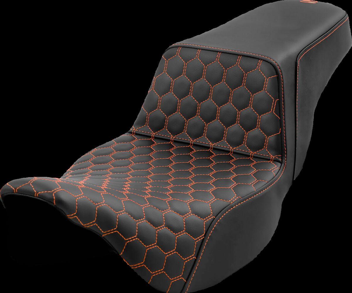 808-07B-17803 - Saddlemen Honeycomb Step Up Extended Seat For Harley Davidson FLH 1868 2021 - Black/Orange