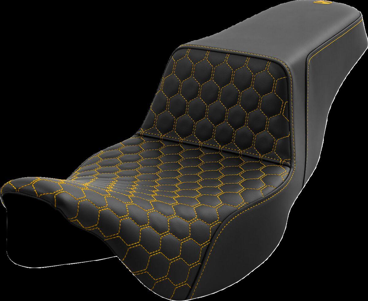 808-07B-17807 - Saddlemen Honeycomb Step Up Extended Seat For Harley Davidson FLH 1868 2021 - Black/Gold
