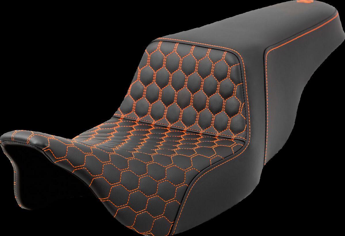 808-07B-17703 - Saddlemen Honeycomb Step Up Seat For Harley Davidson FLH 1868 2021 - Black/Orange