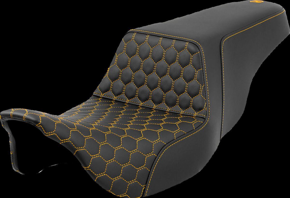 808-07B-17707 - Saddlemen Honeycomb Step Up Seat For Harley Davidson FLH 1868 2021 - Black/Gold