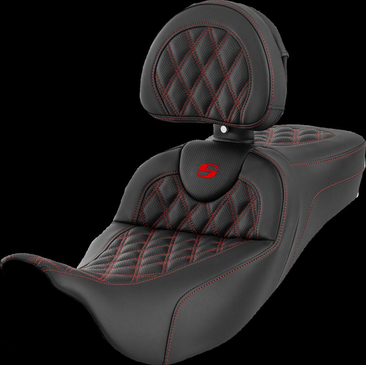 808-07B-184B4 - Saddlemen Roadsofa Extended Reach Seat With Backrest For Harley Davidson FLHR 1584 2008 - Black/Red (Driver Seat Length: 42 cm)