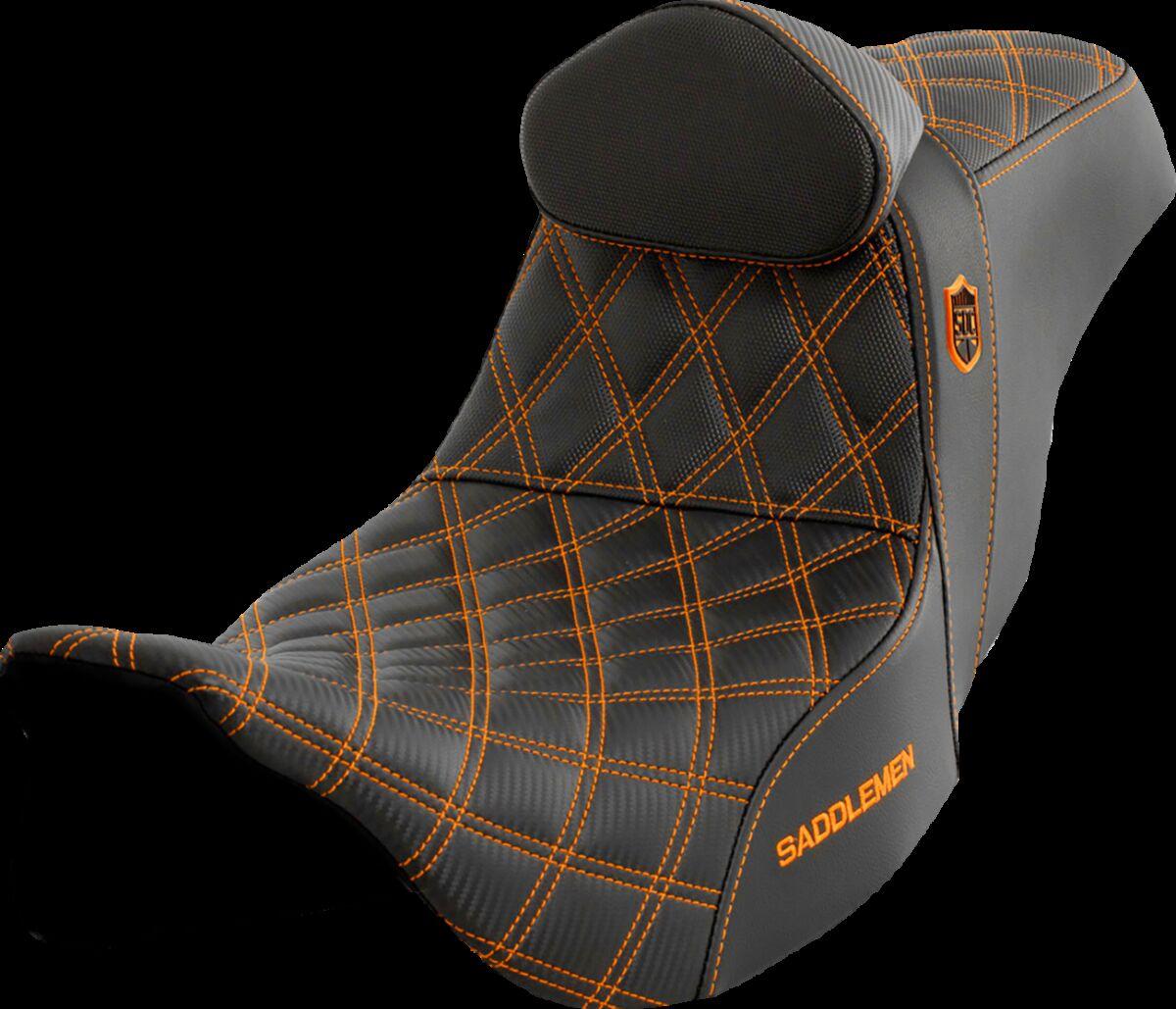 SC80807ORART - Saddlemen Pro Series SDC Performance Carbon Grip Seat With Backrest For Harley Davidson FLHFB 1868 2023 - Black/Orange