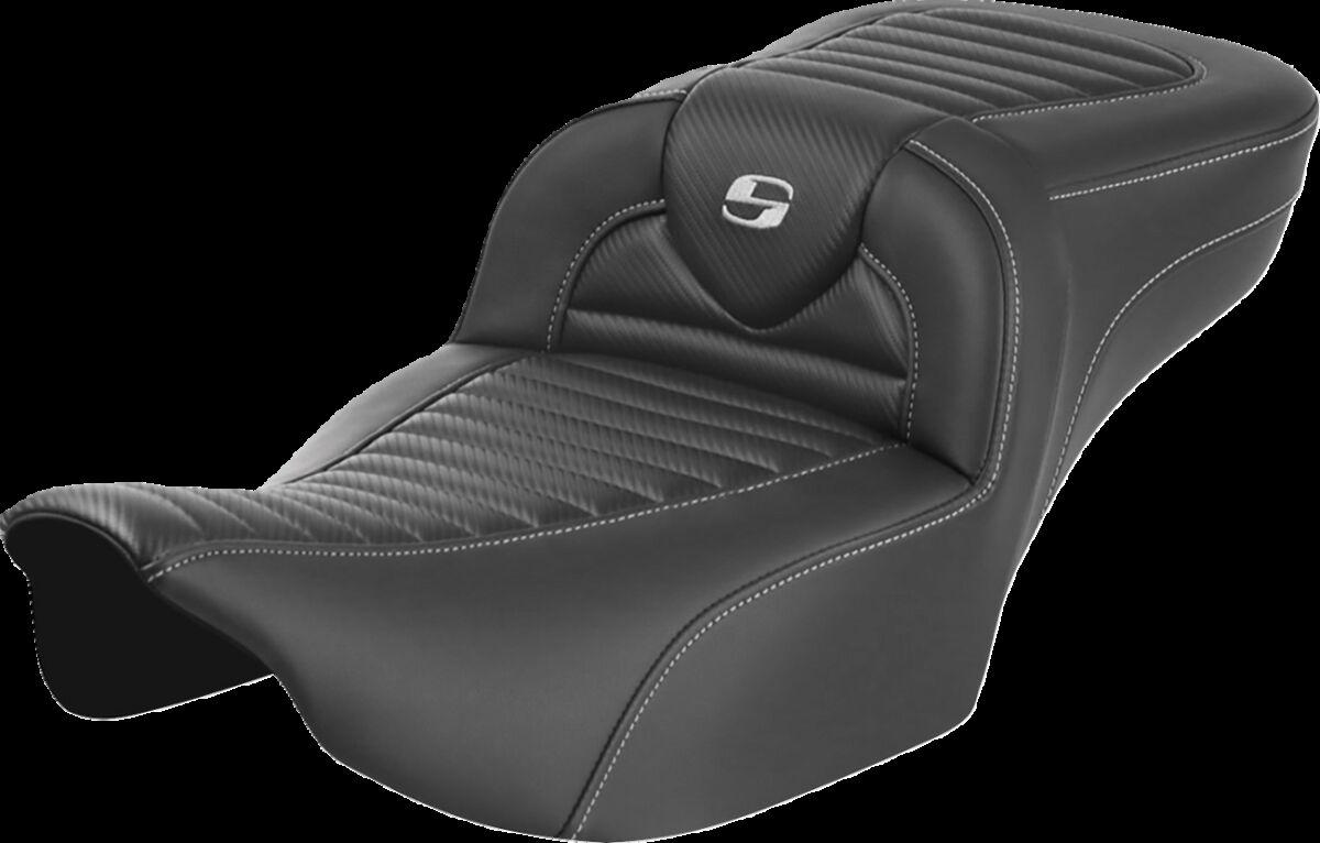 823-07-20500 - Saddlemen Roadsofa Extended Reach Carbon Fiber Tuck-n-Roll Seat For Harley Davidson FLHX 1923 2024 - Black