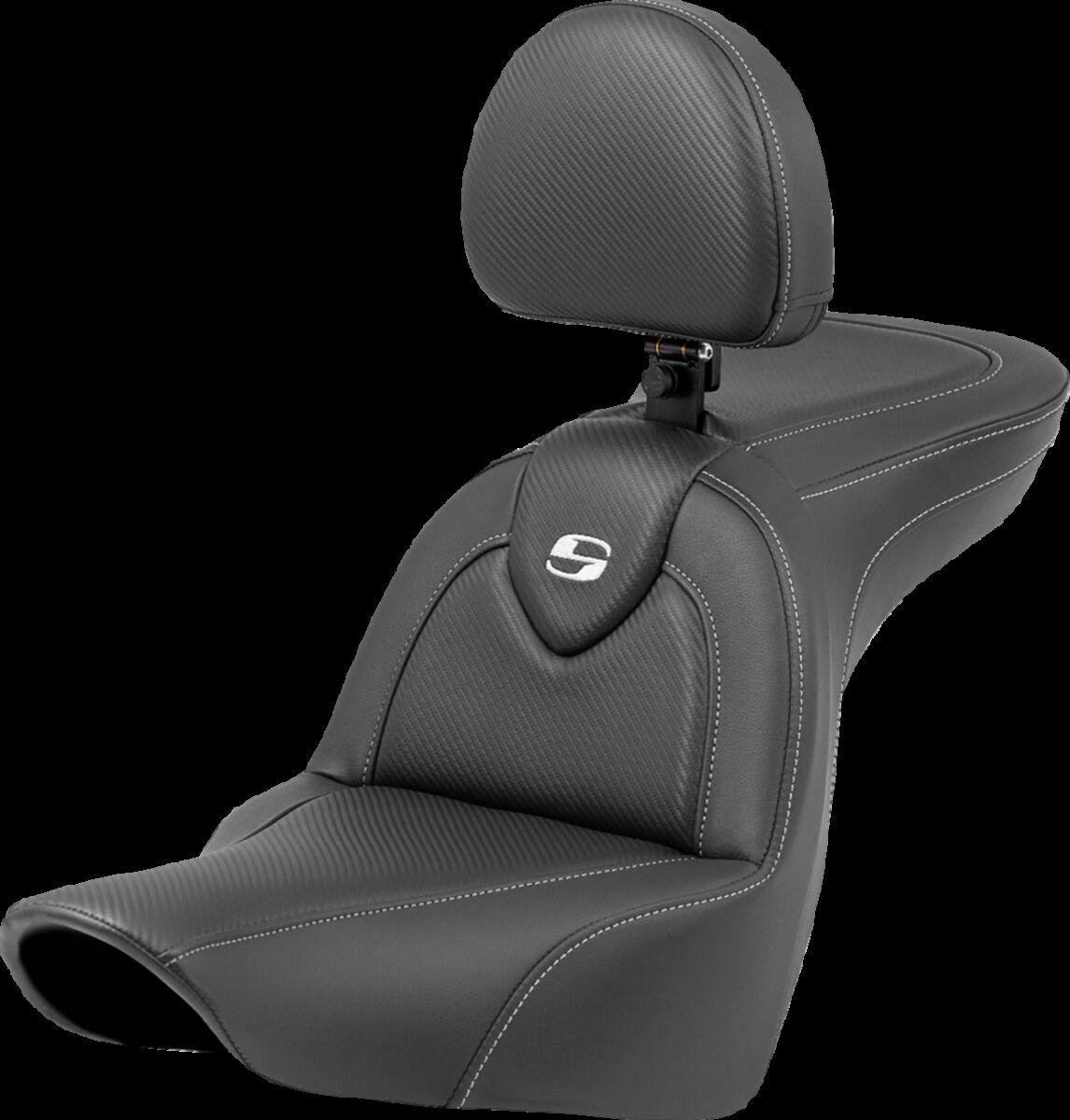 818-29-185BR - Saddlemen Roadsofa Carbon Fibre Seat With Backrest For Harley Davidson FLSB 1750 2018-2024 - Black