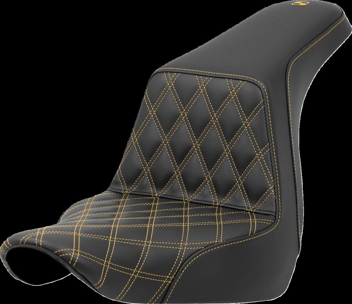 818-29-17207 - Saddlemen Lattice Stitch Step Up Seat For Harley Davidson FLSB 1750 2018-2024 - Black/Gold