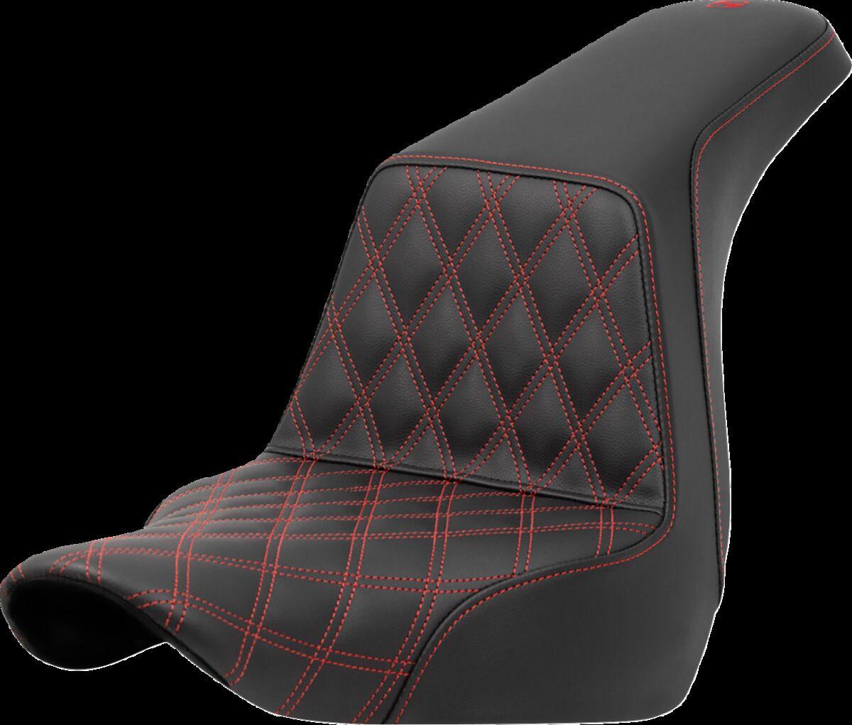 818-29-17204 - Saddlemen Lattice Stitch Step Up Seat For Harley Davidson FLSB 1750 2018-2024 - Black/Red
