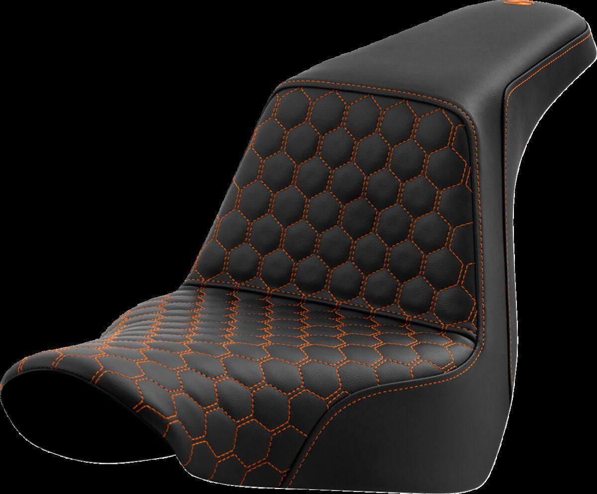 818-29-17703 - Saddlemen Honeycomb Step Up Seat For Harley Davidson FLSB 1750 2018-2024 - Black/Orange