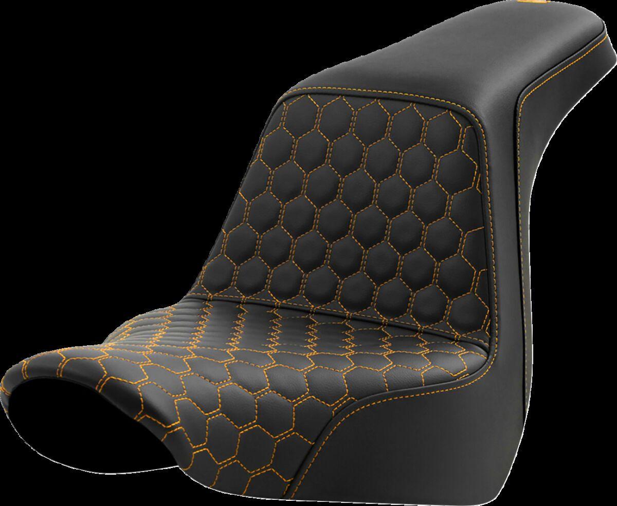 818-29-17707 - Saddlemen Honeycomb Step Up Seat For Harley Davidson FLSB 1750 2018-2024 - Black/Gold