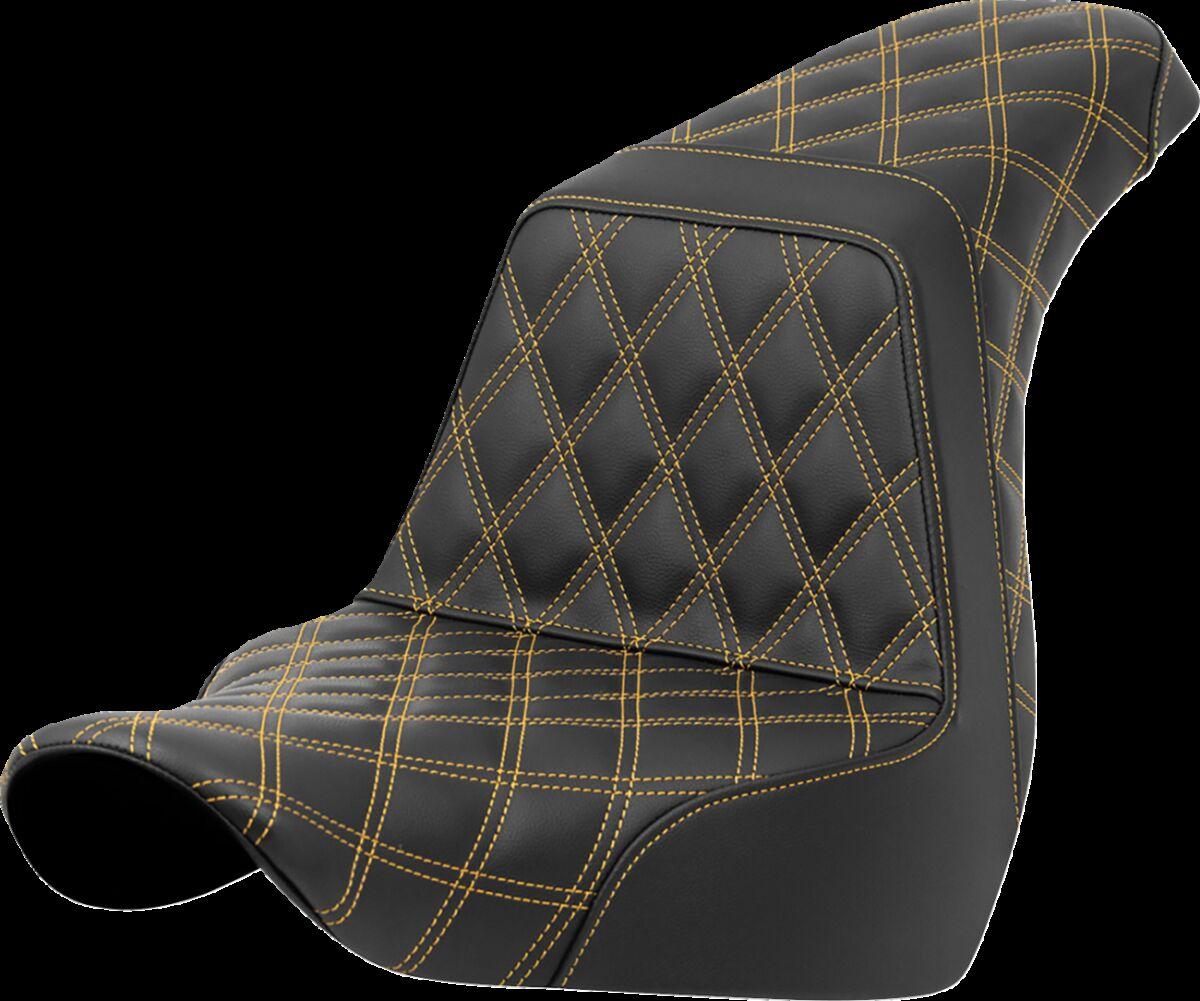 818-29-17507 - Saddlemen Lattice Stitch Step Up Seat For Harley Davidson FLSB 1750 2018-2024 - Black/Gold