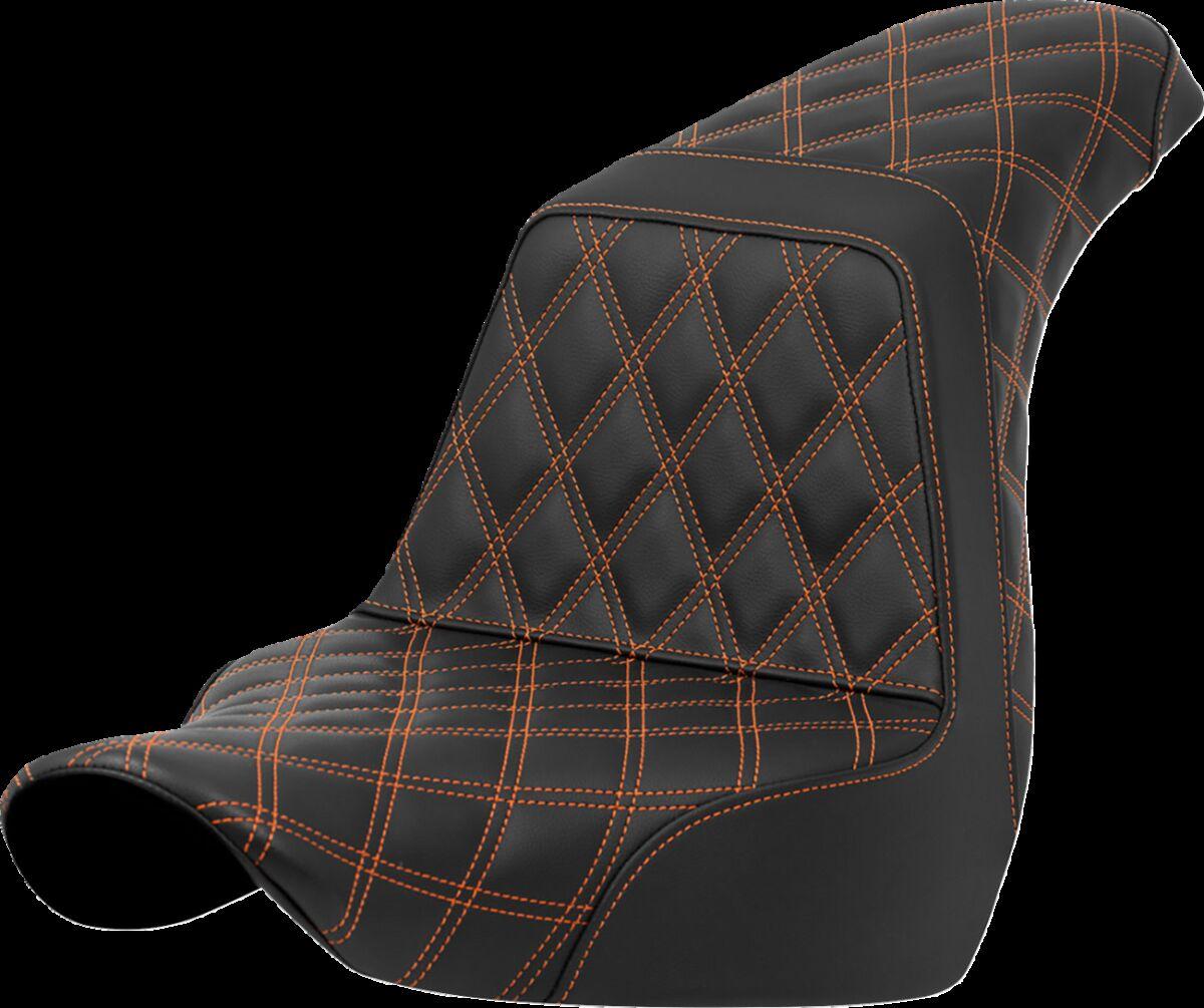 818-29-17503 - Saddlemen Lattice Stitch Step Up Seat For Harley Davidson FLSB 1750 2018-2024 - Black/Orange