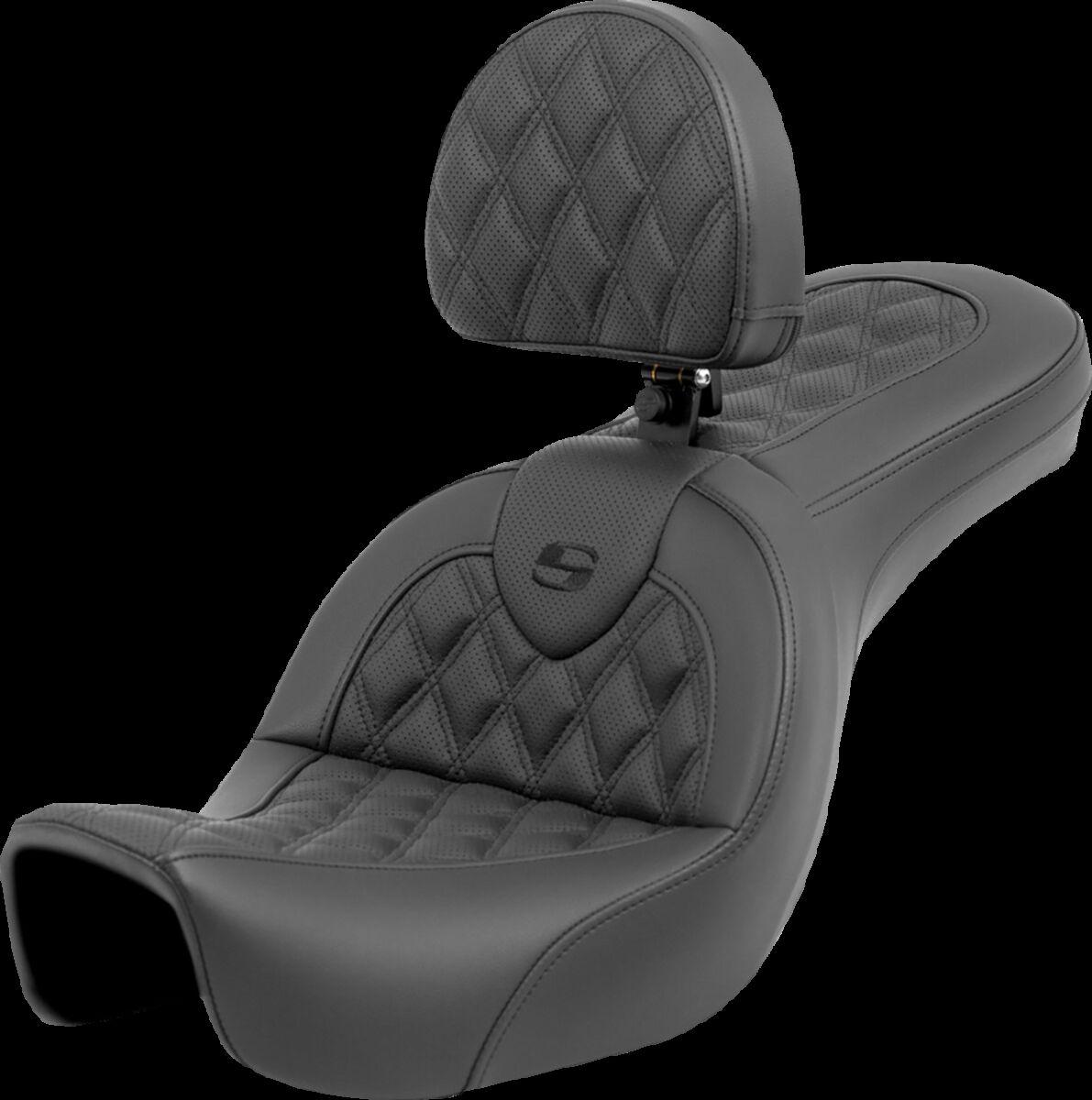 806-04-182BR - Saddlemen Roadsofa Lattice Stitch Seat With Backrest For Harley Davidson FXD 1584 Dyna Super Glide 2007-2010 - Black
