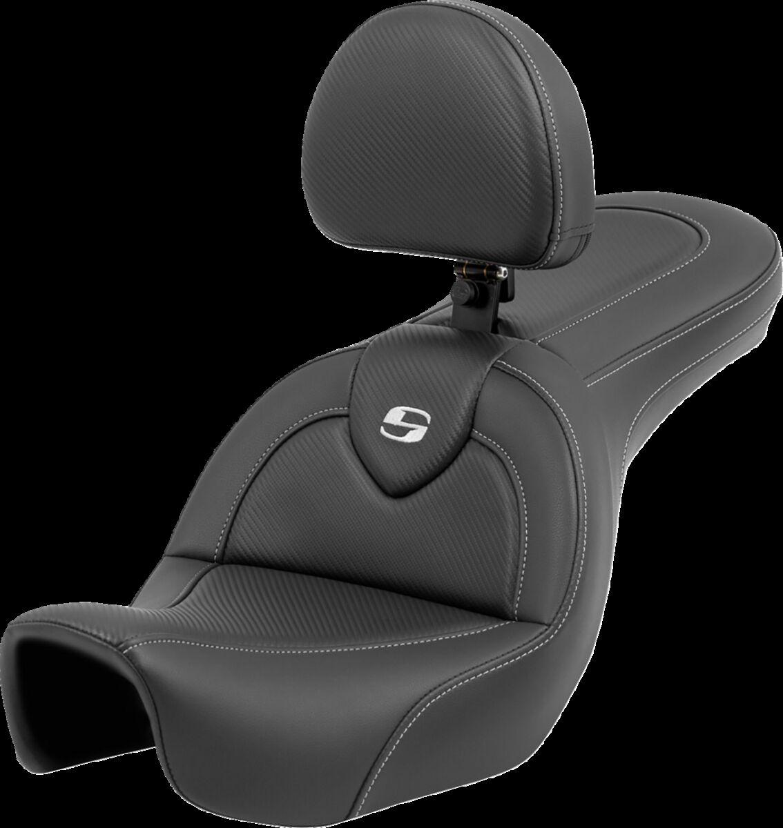806-04-185BR - Saddlemen Roadsofa Carbon Fibre Seat With Backrest For Harley Davidson FXD 1584 Dyna Super Glide 2007-2010 - Black
