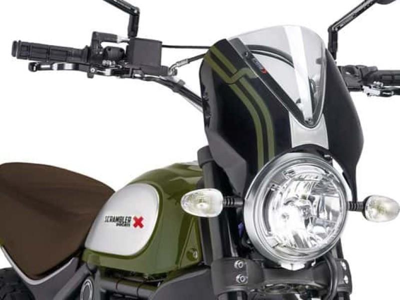 7652W - Puig Retrovision Black Semi Fairing & Screen For Ducati Scrambler 1100 2018-2020 - Clear