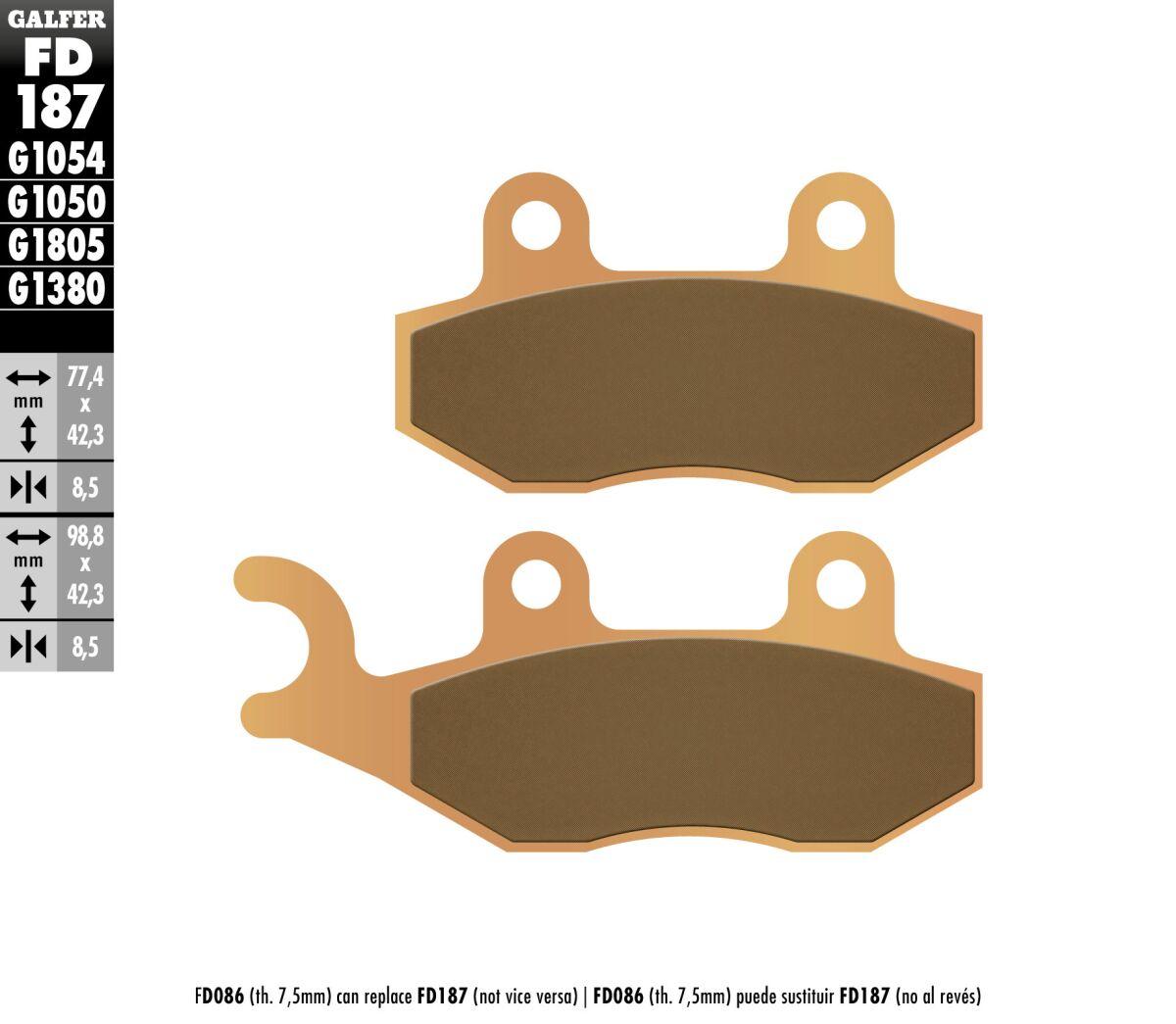 FD187G1380 - Galfer HH Sintered Scooter Brake Pads For Daelim A-FOUR 50 2011-2013 - Front