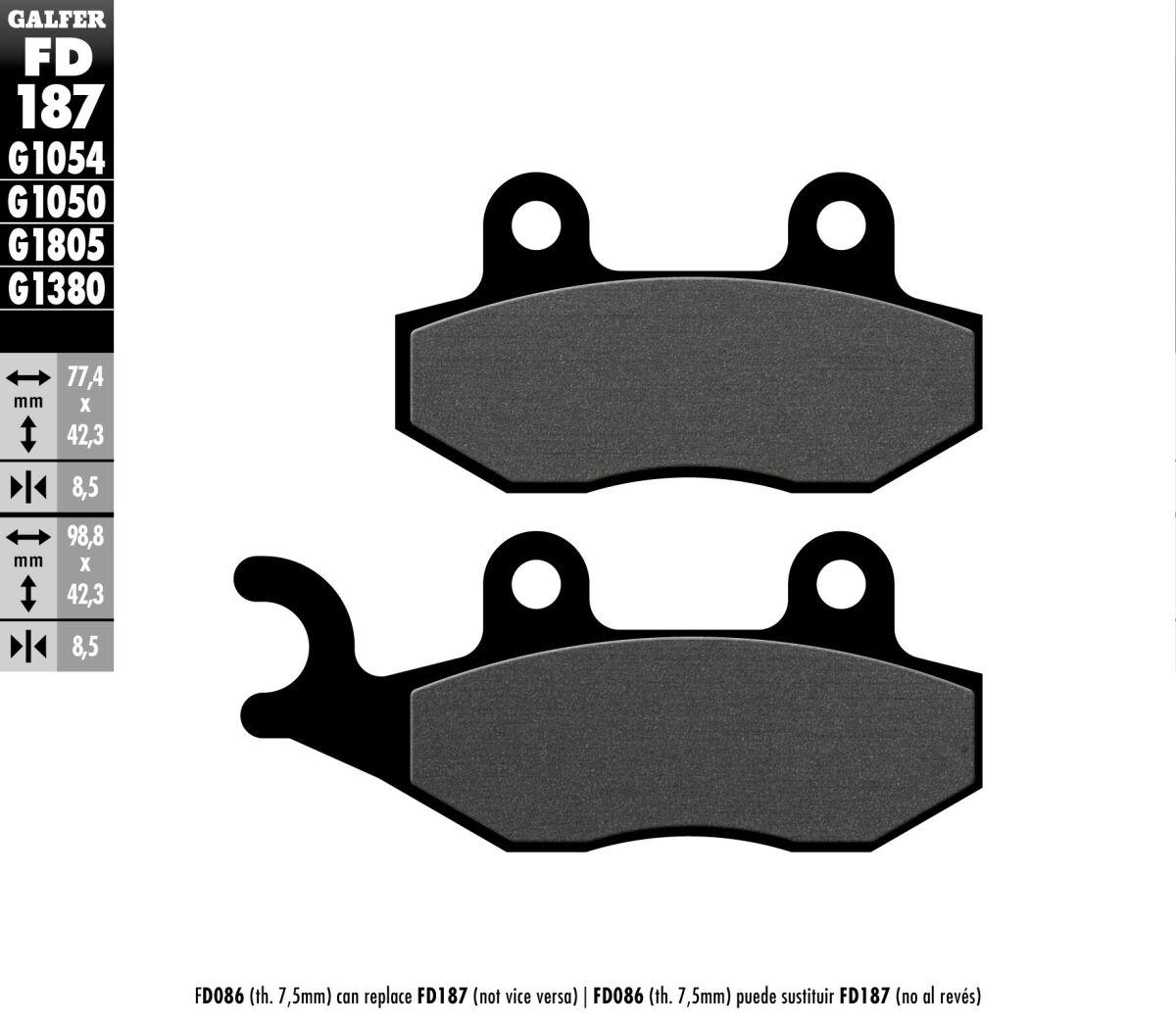 FD187G1050 - Galfer Organic Semi Metal Scooter Brake Pads For Daelim A-FOUR 50 2011-2013 - Front