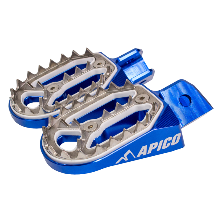 Apico Blue Pro-Bite Foot Pegs - Yamaha Pw50 1981-2022, Pw80 1983-2006, Dt 125/175 1974-75