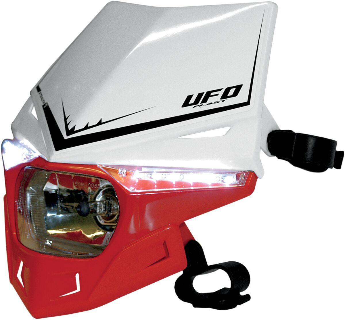 PF01715#W070 - UFO Stealth 12V Headlight With LED Side Lights - White/ Red