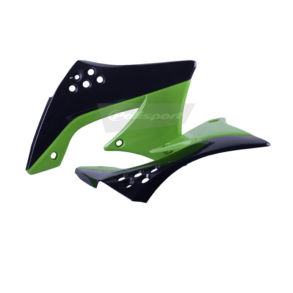 Polisport Black/Green Radiator Scoops - Kawasaki Kxf450 2009-11