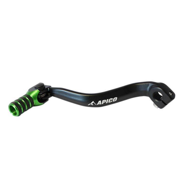 Apico Black/Green Elite Gear Pedal - Kawasaki Kx 125/250 1983-93, Kx80 1981-2000, Kx85 2001-22