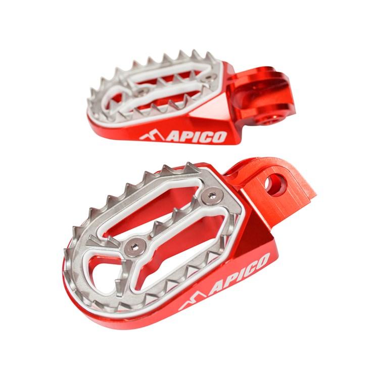 Apico Red Pro-Bite Motocross Foot Pegs - Honda Cr 125/250 2002-07, Crf150r 2007-24, Crf250r/X/Rx 2004-24, Crf450r/X/Rx 2002-24