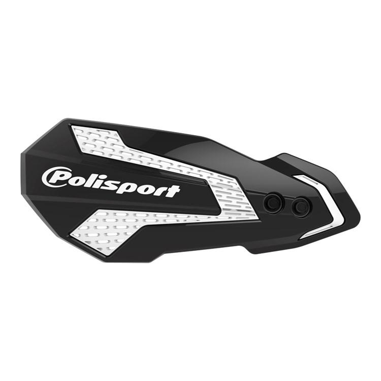 Polisport Black/White Mx Flo Handguards & Mount Kit - Suzuki Rmz250 2004-23, Rmz450 2007-23, Kawasaki Kxf 250/450 2008-18, Kx125/250 2007-, Yamaha Yz/Yzf 2004-07