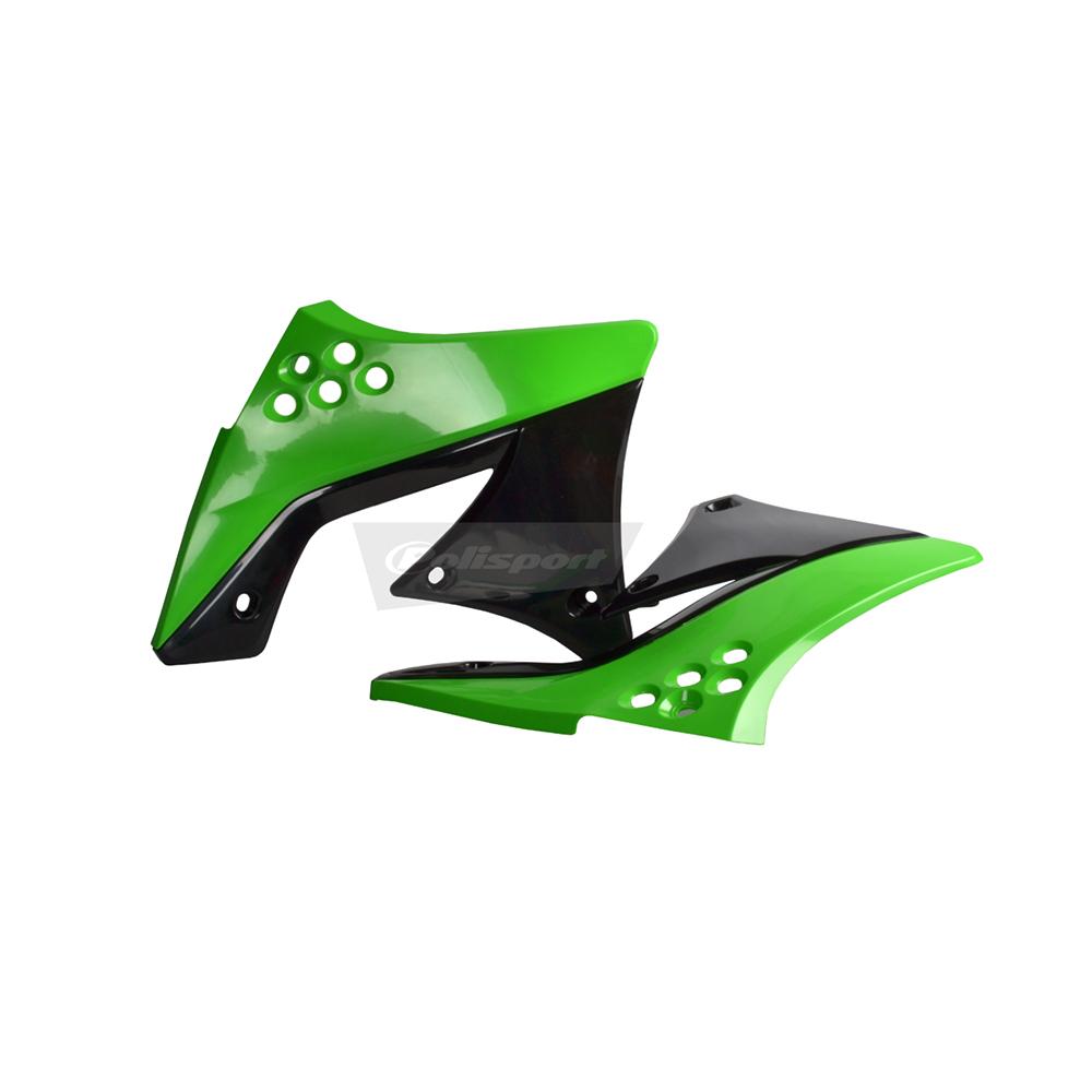 Polisport Green/Black Radiator Scoops - Kawasaki Kxf250 2009-12