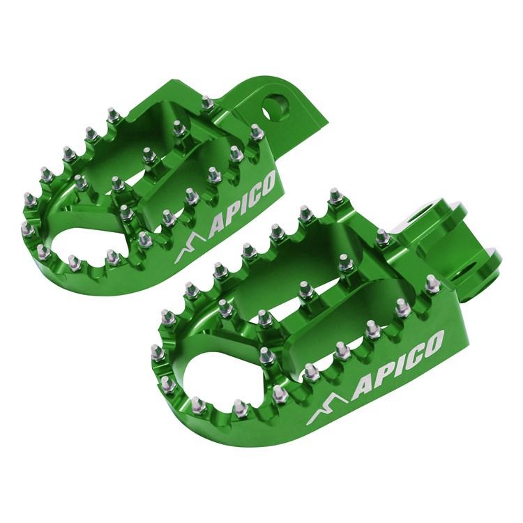 Apico Green Xtreme Mx Foot Pegs - Kawasaki Kxf250 2006-22, Kxf450 2007-22