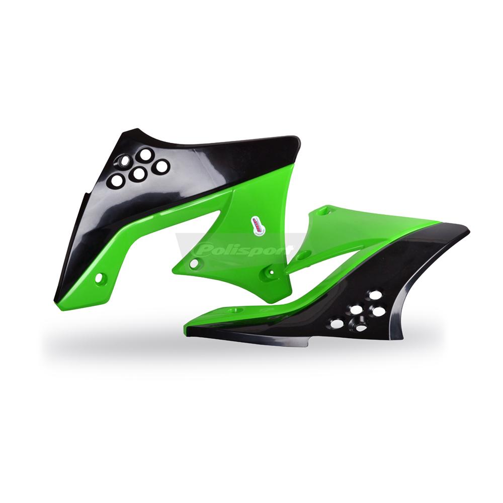 Polisport Black/Green Radiator Scoops - Kawasaki Kxf250 2009-12
