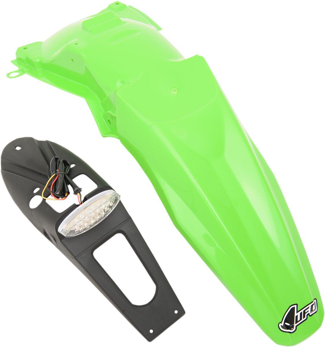 KA03791#026 - UFO Enduro Rear Fender With Tail Light - Kawasaki KLX450R 2008-18 - Green