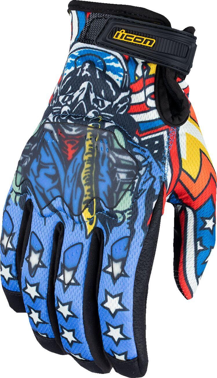 3301-4709 - Icon Hooligan CE Flyboy Gloves Small - Black/Blue/Red/White