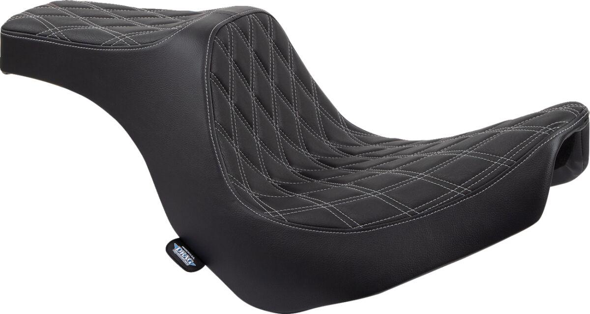 0802-1493 - Drag Specialties Predator III Seat For Harley Davidson FLSB 1750 2018-2021 Silver Stitching Double Diamond - Black/Silver