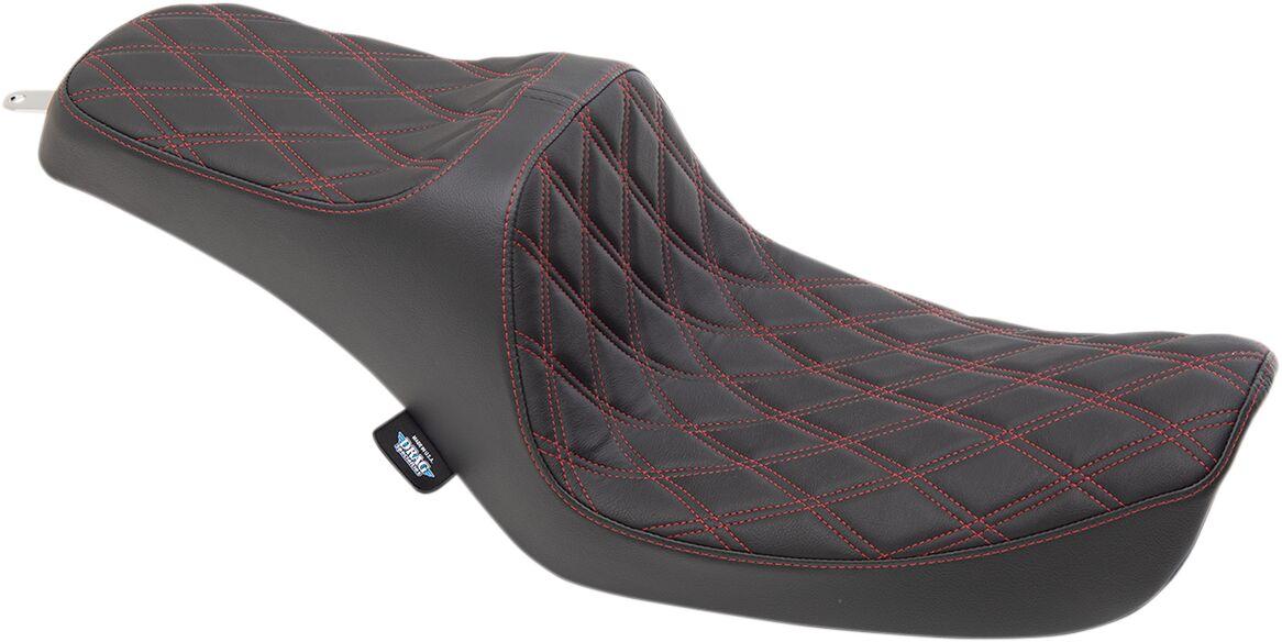 0803-0654 - Drag Specialties Predator III Seat For Harley Davidson FXD 1340 1996-1998 Red Stitching Double Diamond - Black/Red