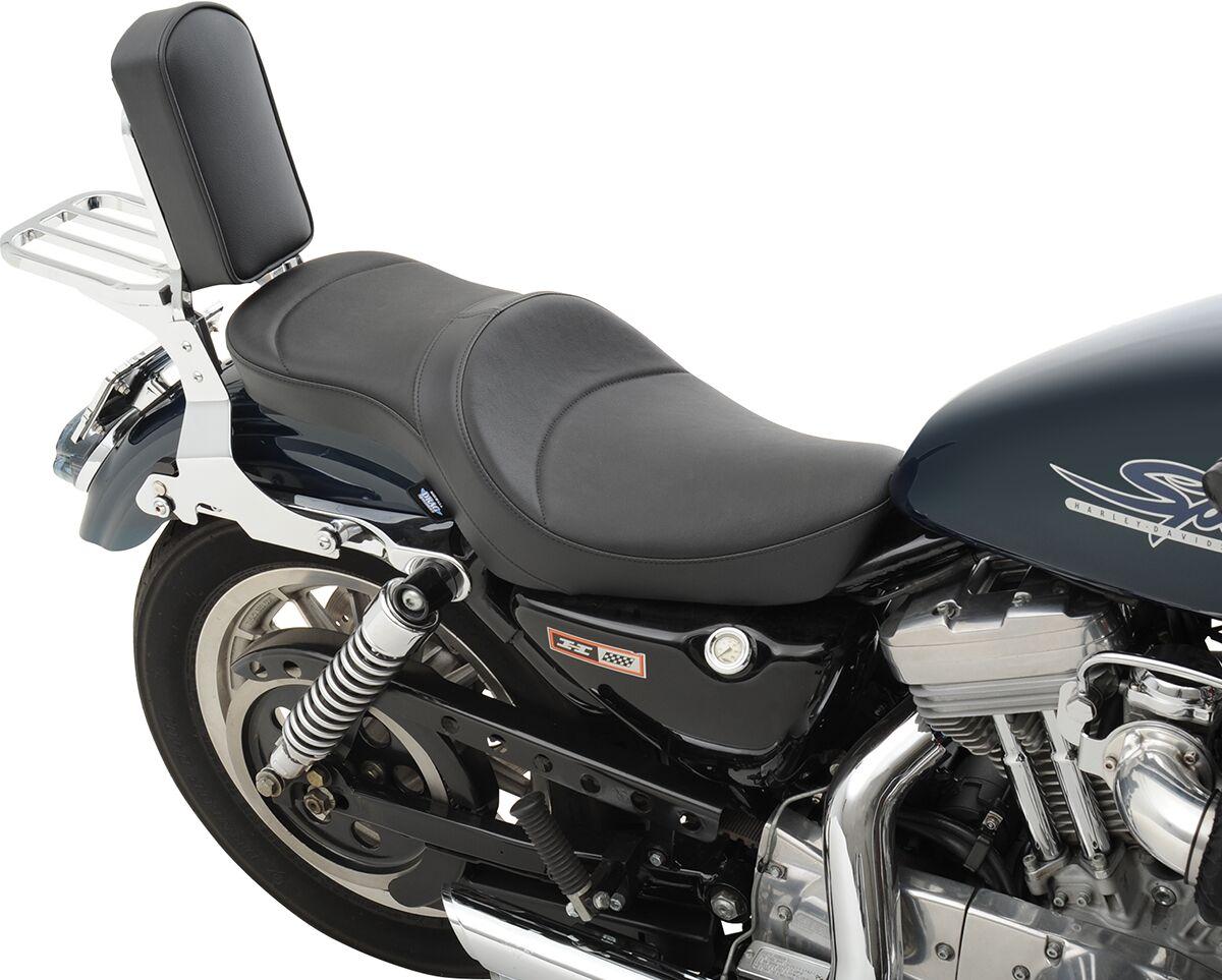 0804-0625 - Drag Specialties Low-Profile Double Bucket 2 Up Vinyl Seat For Harley Davidson XL 1200 C 1996-2003 Mild Stitched - Black