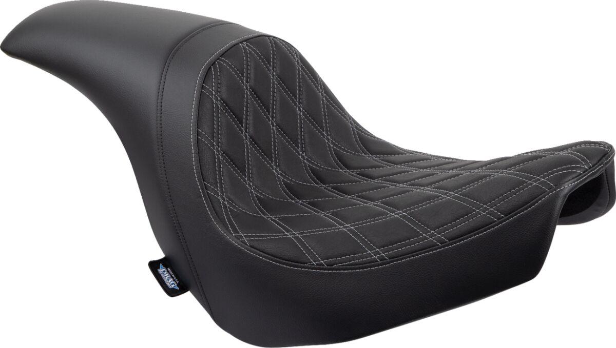 0802-1518 - Drag Specialties Predator Seat For Harley Davidson FLSB 1750 2018-2021 Silver Stitching Double Diamond - Black