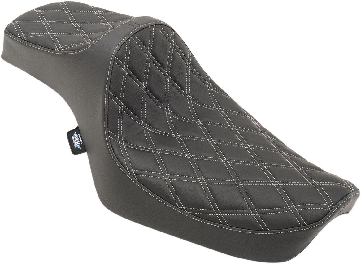 0804-0733 - Drag Specialties Predator III Seat For Harley Davidson XL 1200 C 1996-2003 Silver Stitching Double Diamond - Black/Silver