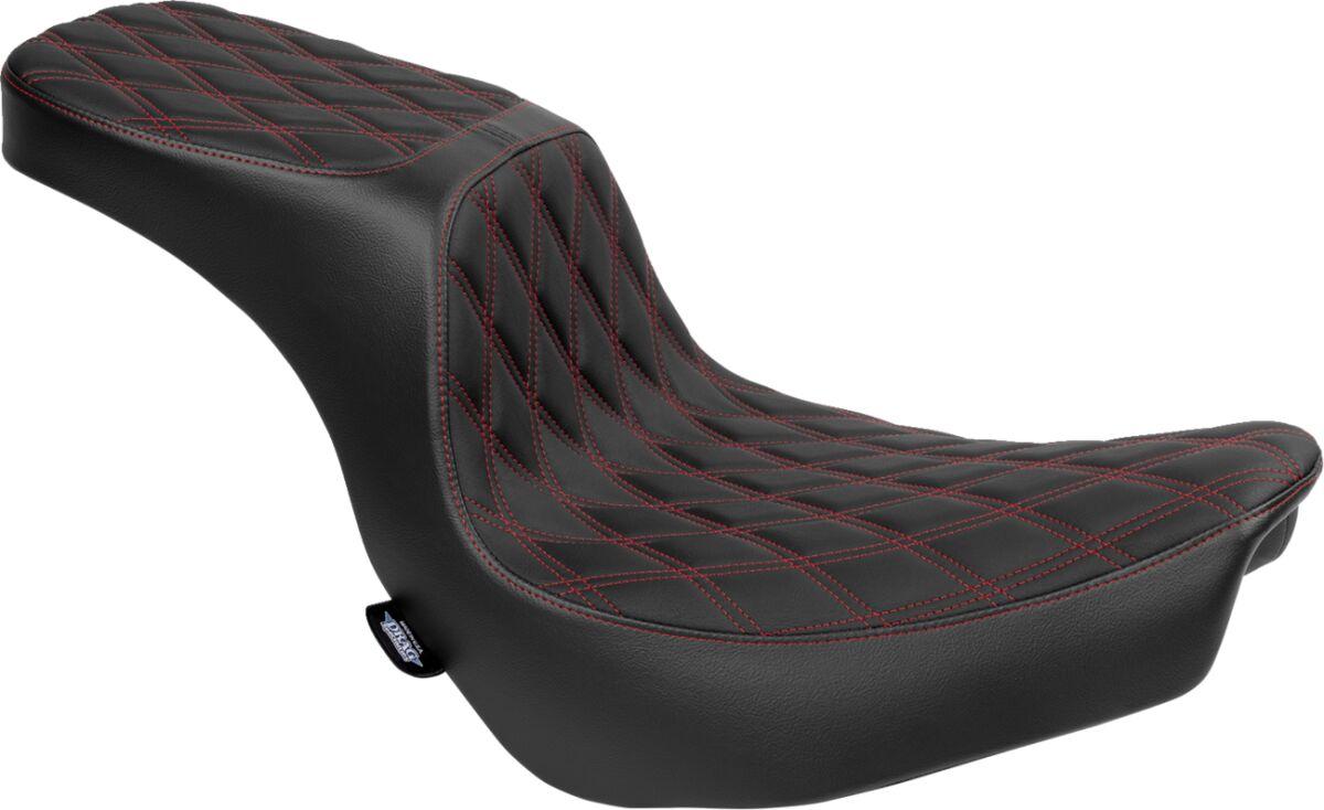 4688D - Drag Specialties Performance Predator 2 Up Seat For Harley Davidson FLSB 1750 2018-2021 Red Stitching Double Diamond - Black