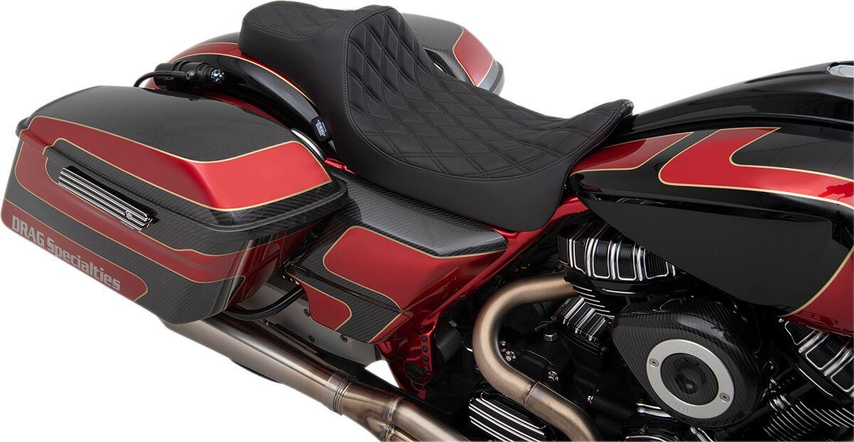 0801-1260 - Drag Specialties Extended Reach Predator III Seat For Harley Davidson FLHR 1584 2008-2011 Black Stitching/Double Diamond - Black
