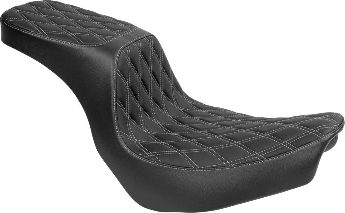 4688C - Drag Specialties Performance Predator 2 Up Seat For Harley Davidson FLSB 1750 2018-2021 Silver Stitching Double Diamond - Black