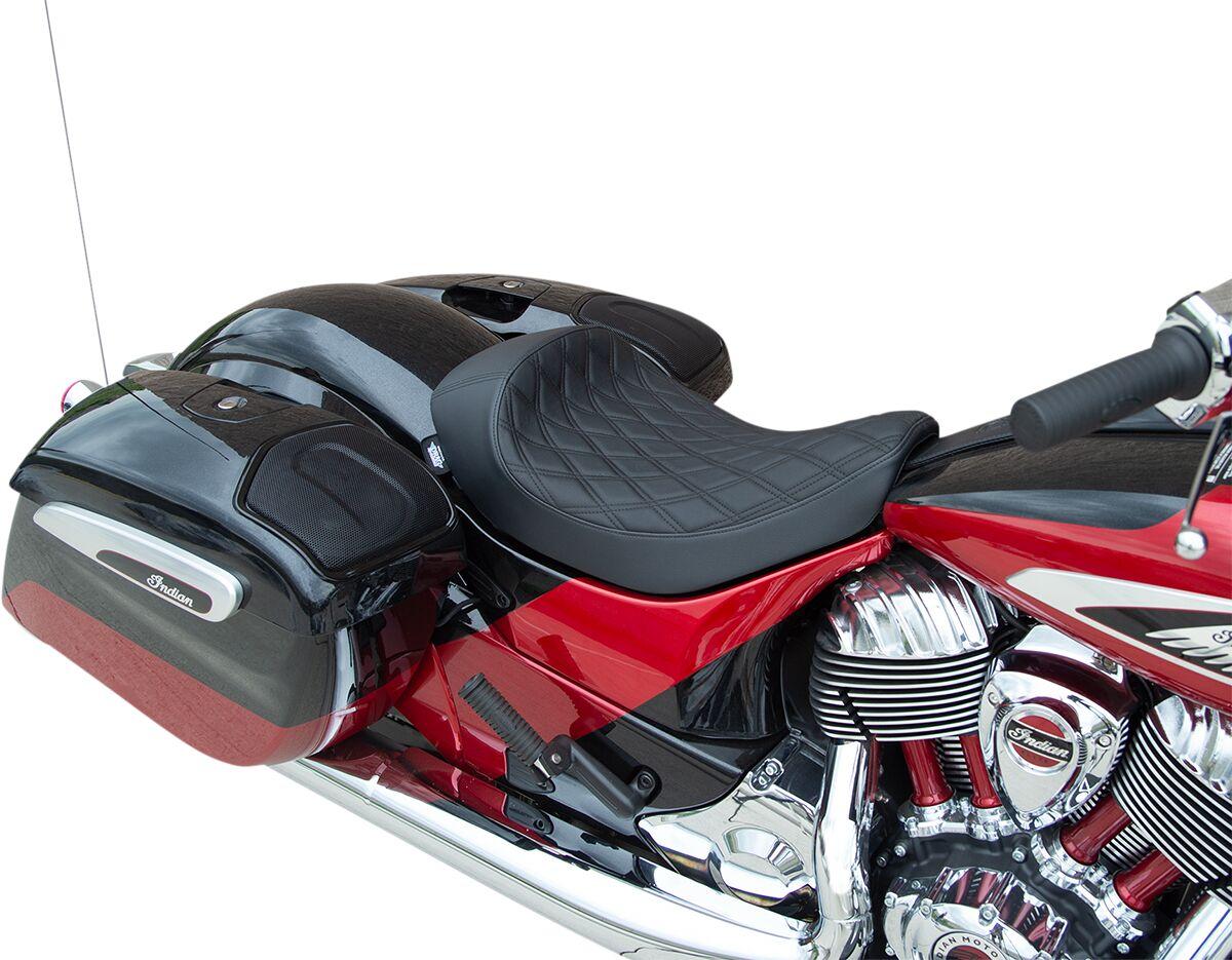 0810-2267 - Drag Specialties Solo Seat For Indian Chief 111 2014-2020 Black Stitching Double Diamond - Black