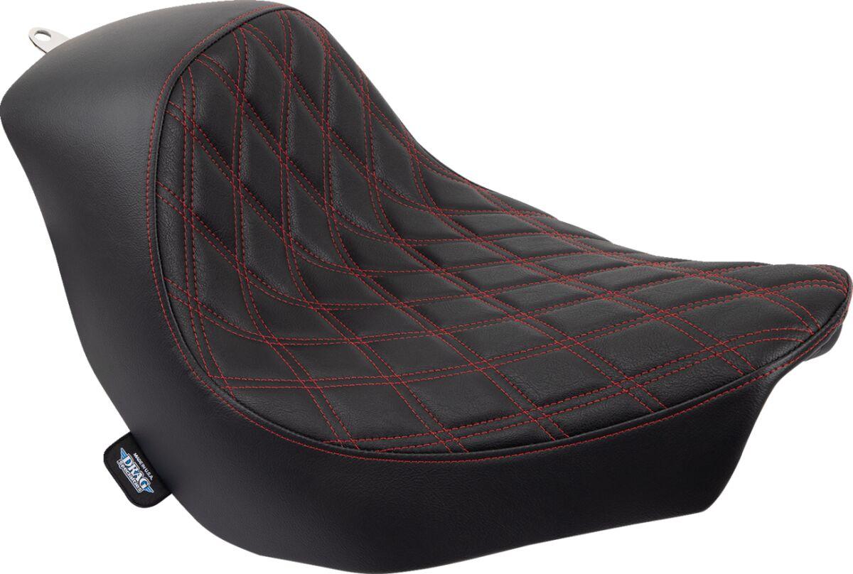 0802-1515 - Drag Specialties Solo Seat For Harley Davidson FLSB 1750 2018-2020 Red Stitching Double Diamond - Black/Red