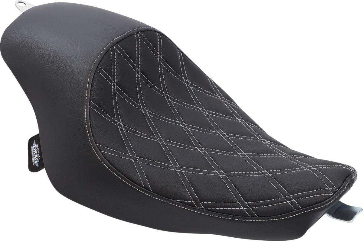 0804-0745 - Drag Specialties 3/4 Solo Seat For Harley Davidson XL 1200 C 2004-2020 Double Diamond - Black/Silver