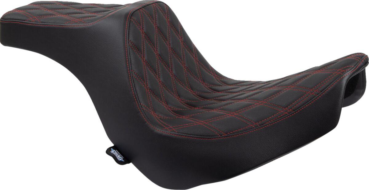 0802-1492 - Drag Specialties Predator III Seat For Harley Davidson FLSB 1750 2018-2021 Red Stitching Double Diamond - Black/Red