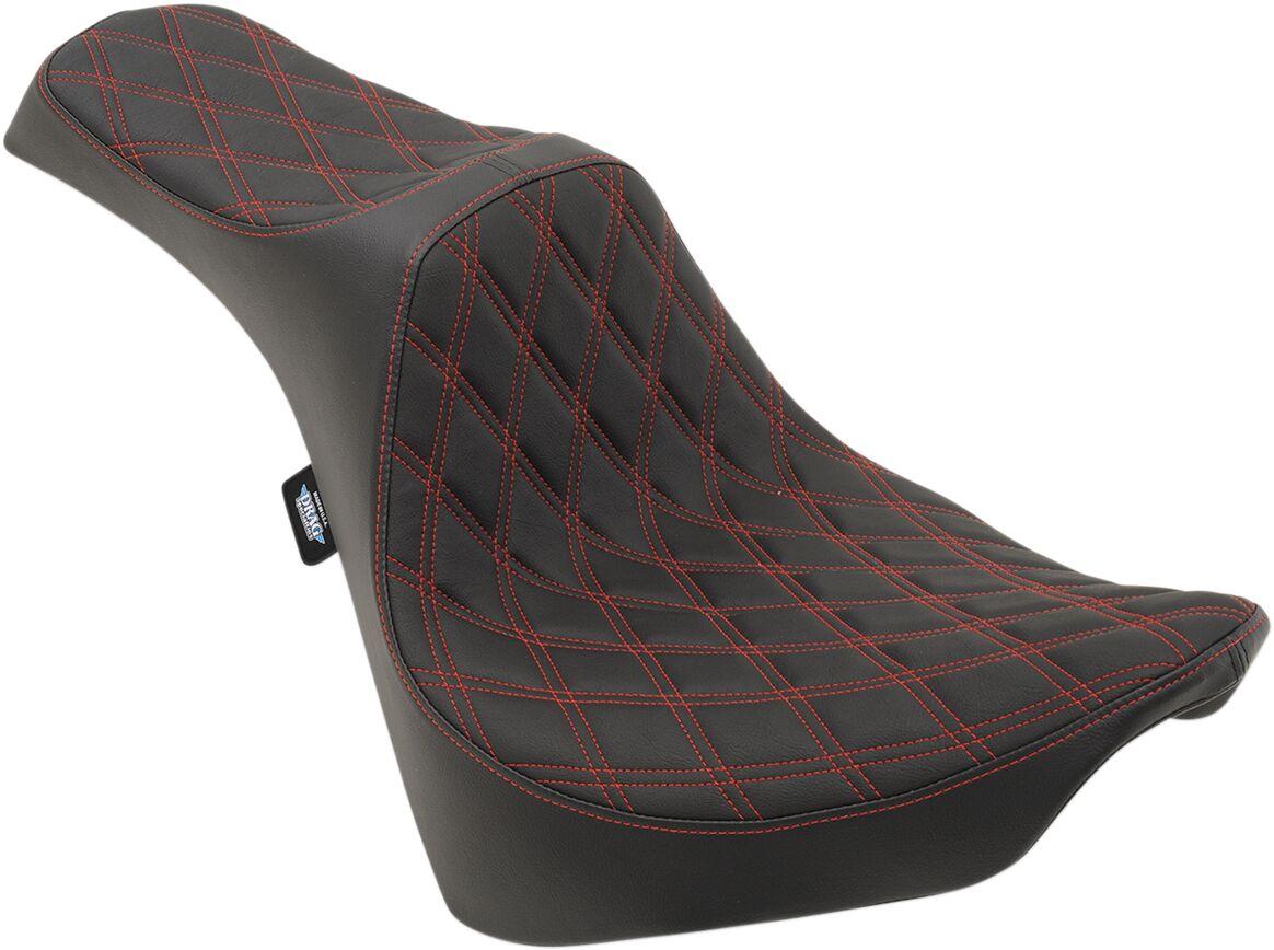 0802-1147 - Drag Specialties Predator III Double Diamond Seat For Harley Davidson FLDE 1750 2018-2020 - Black/Red